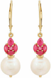  9K Arany Fülbevaló Thai Rubinnal és Édesvízi Gyönggyel