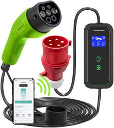 Qoltec Elektromos autó töltő Állítható töltőárammal 2in1 Type2 7kW 230V CEE 3 PIN Wi-fi LCD Hordozható 5m (52477)