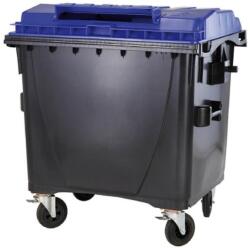 Europlast szemetes konténer 1100 l műanyag fekete kék lapos fedelű CE szelektív papír gyűjtésre