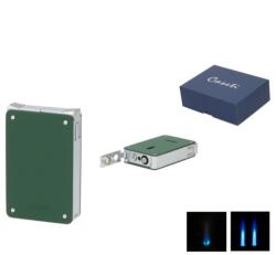 Caseti Dupla Jet láng + Soft Jetflame szivaröngyújtó, 8 mm szivarfúróval - Matt sötétzöld / Króm (A-281128)