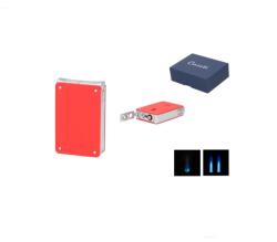 Caseti Dupla Jet láng + Soft Jetflame szivaröngyújtó, 8 mm szivarfúróval - Piros / Króm (A-281126)