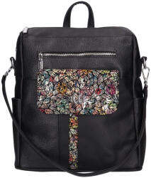 CHIARA rostbőr hátitáska E 6007 fekete színes virág