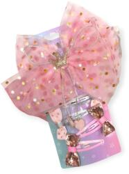  Rózsaszín-arany masnis és koronás hajcsat készlet lányoknak - 5db (1215604)