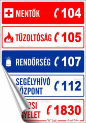  Információs matrica, 11, 6x16, 6 cm, "Segélyhívószámok