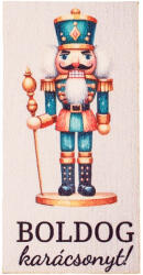  4db. "Boldog karácsonyt! " feliratos, diótörős fa táblácska, 4 x 8cm (GV11-52)