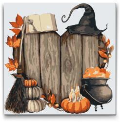  Festés számok szerint - Halloween-i fa szív Méret: 30x30cm, Keretezés: Keret nélkül (csak a vászon)