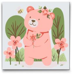  Festés számok szerint - Mackó méhecskével Méret: 30x30cm, Keretezés: Keret nélkül (csak a vászon)