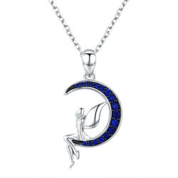 BeSpecial Colier argint cu zana norocoasa si luna albastra placat cu rodiu (CST0052)