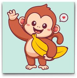  Festés számok szerint - Majom banánnal Méret: 50x50cm, Keretezés: Műanyagtáblával