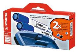 STABILO Plan WhiteBoard marker kék és fekete táblafilc, szivaccsal (6412PM)