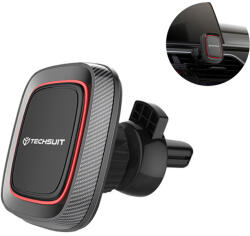 Techsuit Autós tartó Techsuit MagGrip (S5) - Biztonságos mágneses rögzítés szellőzőrácsba, 360°-os forgatási szög, fémlemezekkel - Fekete/Piros