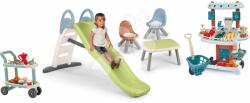 Smoby Set tobogan cu dublu val și stand de legume cu cărucior Toboggan Life Smoby lungimea suprafeței de alunecare 200 cm cu apă și măsuță cu două scăunele KidChair (SM820405-34)