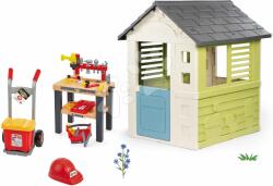 Smoby Set căsuță cu ușă mică și atelier de lucru Jolie Life Smoby cu cărucior de transport valiză și cască (SM810737-8) Casuta pentru copii