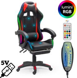  Scaun de gaming negru din piele ecologică cu lumini RGB OFF 303