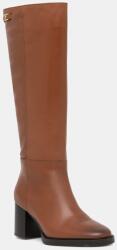 Tommy Hilfiger bőr csizma STACKED HEEL LEATHER LONG BOOT barna, magassarkú, FW0FW08865 - barna Női 36