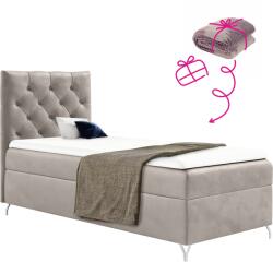 TEMPO KONDELA Boxspring ágy, 90x200, szürkésbézs Taupe Velvet szövet, balos, GULIETTE + ajándék