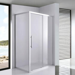 STUXI Nizza 120x70 aszimmetrikus szögletes tolóajtós zuhanykabin 6 mm vízlepergető biztonsági üveggel, króm elemekkel, 200 cm magas (TL-6521-120-TL6301-70)