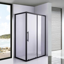 STUXI Nizza Black 140x70 aszimmetrikus szögletes tolóajtós zuhanykabin 6 mm vízlepergető biztonsági üveggel, fekete elemekkel, 200 cm magas (TL-6521B-140-TL6301B-70)
