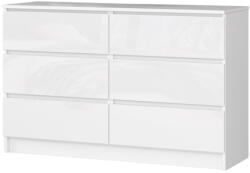 Intenso 6 fiókos komód - 120 cm - magasfényű fehér