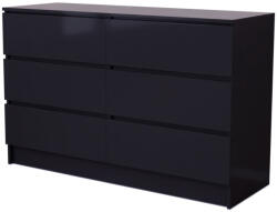Intenso 6 fiókos komód - 120 cm - magasfényű fekete - miniwebshop