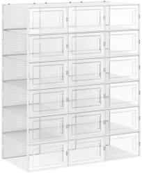 SONGMICS Átlátszó Cipősdoboz Szett 18 db Egymásra Rakható Cipőtároló Rendszerező (EUZ-LSP18SWTV1)