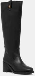 Tommy Hilfiger bőr csizma RIDING LTHR LONG BOOT BLOCK HEEL fekete, magassarkú, FW0FW08777 - fekete Női 39
