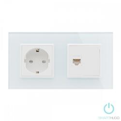 Smarthugo Dupla Sorolt Fehér Üvegkeretes Konnektor + LAN Csatlakozó RJ45 (sh2570001)
