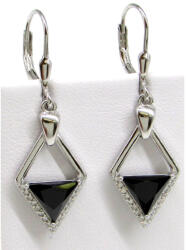 ROMBUSZ ezüst fülbevaló - fekete (40 mm) (2024092202)