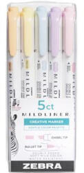 Zebra Szövegkiemelő készlet, 1, 4/4 mm, kétvégű, ZEBRA "Mildliner Highlighter Gentle", 5 különböző szín