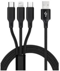  Fekete 3 az 1-ben USB-A Kábel- C171, 1.2m, Lightning / Type-C / Micro USB