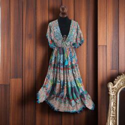 Ie traditionala Rochie boho cu broderie manuala cu margele
