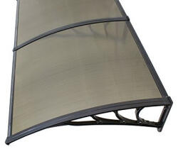 Silver Wing Extra hosszú előtető 400x100 cm fekete keret bronz polikarbonát féltető B típusú karral például bejárati ajtó vagy ablakok fölé. Két tartókat között 1 darabból áll a tetőlap