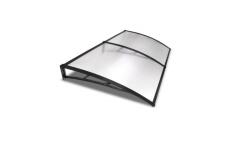 Silver Wing Miko A szokásosnál nagyobb kinyúlású előtető 200x120 fekete keret áttetsző üregkamrás polikarbonát féltető C típusú kar például bejárati ajtó vagy ablakok fölé