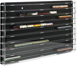 Rosa Modellvasút vitrin, polc bemutató szekrény átlátszó akril N méretarányú modellekhez fekete hátlappal