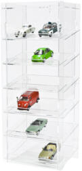 Rosa Modellautó vitrin, polc bemutató szekrény átlátszó akril torony 1: 43 méretarányú modellekhez döntött polcokkal átlátszó hátlappal