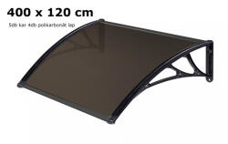 Silver Wing Miko A szokásosnál nagyobb mélységű előtető 400x120 cm fekete keret bronz üregkamrás polikarbonát tetőlap C típusú kar