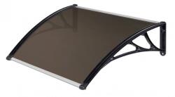 Silver Wing Miko A szokásosnál nagyobb kinyúlású ZENN előtető 120x120 fekete keret bronz üregkamrás polikarbonát féltető C típusú kar például bejárati ajtó vagy ablakok fölé