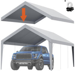 VEVOR Tetőponyva kocsibeállóhoz garázssátor tető 364x610 cm autóbeálló sátor tető, fedőponyva, vízálló és UV-védett szürke