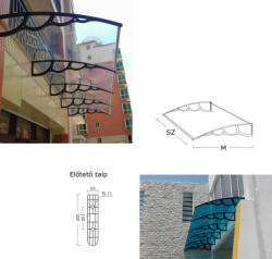 Silver Wing Miko A szokásosnál nagyobb kinyúlású előtető 200x150 fekete keret áttetsző üregkamrás polikarbonát féltető H típusú kar például bejárati ajtó vagy ablakok fölé
