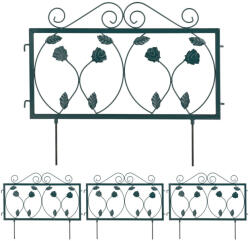 Relax Fém kerti dekor kerítés 47x57 cm zöld kerítéspanel leveles virágyágyás szegély leszúrható ágyásszegély