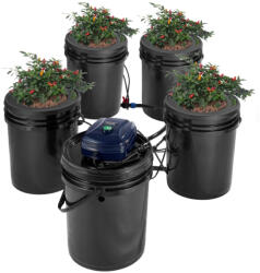 VEVOR Hidrokultúrás termesztő rendszer 4 vödrös RDWC hidroponikus rendszer 20L mélyvizes keringető rendszer (SSSPXT41T8INE1FIBV2)