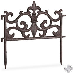 Relax Kerti dekor kerítés 27x27x1 cm öntöttvas díszes kerítéspanel barna virágyágyás szegély leszúrható ágyásszegély