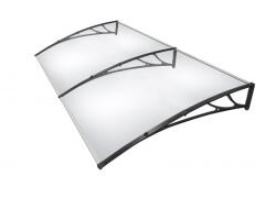 Silver Wing Miko Extra kinyúlású alumínium előtető 200x150 cm eloxált fekete H1 típusú tartókar, víztiszta tömör polikarbonát ( plexi ) borítással