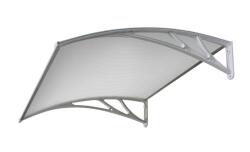 Silver Wing Miko A szokásosnál nagyobb kinyúlású ZENN előtető 150x120 szürke keret áttetsző üregkamrás polikarbonát C típusú kar féltető például bejárati ajtó vagy ablakok fölé