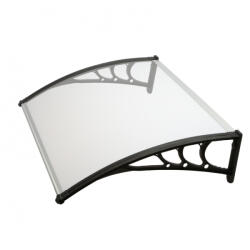 Silver Wing Miko Előtető 150x100cm fekete keret áttetsző tömör polikarbonát - plexi tetőlap B típusú kar ajtóvédő tető