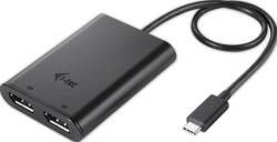 i-tec adaptor USB-C la două Display Port 4K - Negru