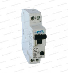  RCBO 2 pólusú 1 modulos 20A C 30mA FI-relé + kismegszakító 4, 5kA
