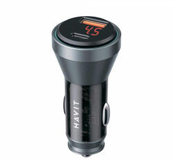 Havit Autós Töltő (CC2017) - Type-C, USB, 45W, 3A, Látható Belső Szerkezeti Dizájn - Fekete/Kék