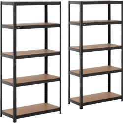 MSW Nagy teherbírású polc - 90 x 40 x 180 cm - 5 x 175 kg - Fekete - 2 db (MSW-STSH-22)