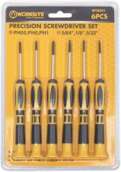 Somogyi Elektronic WORKSITE WT8091 műszerész csavarhúzó készlet, 6db, lapos és Phillips csillag fejek, precíziós feladatokhoz